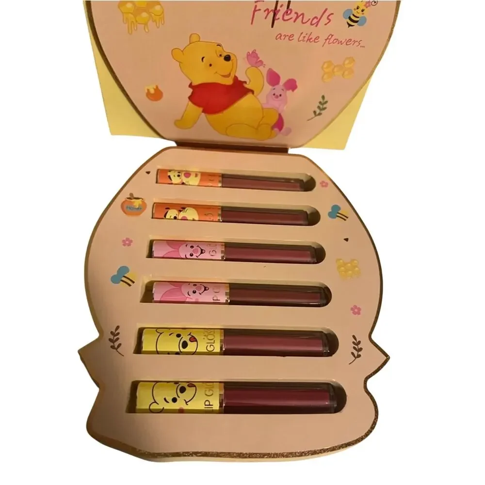 Winnie the Pooh set of 6 different shades lip gloss pink mauve peach